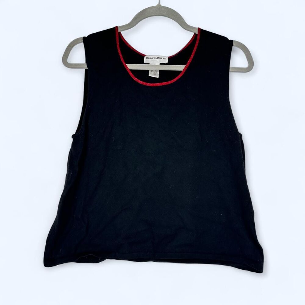 Draper's & Damon's Black Red Piping Minimalist Goth Sleeveless Size Petite L